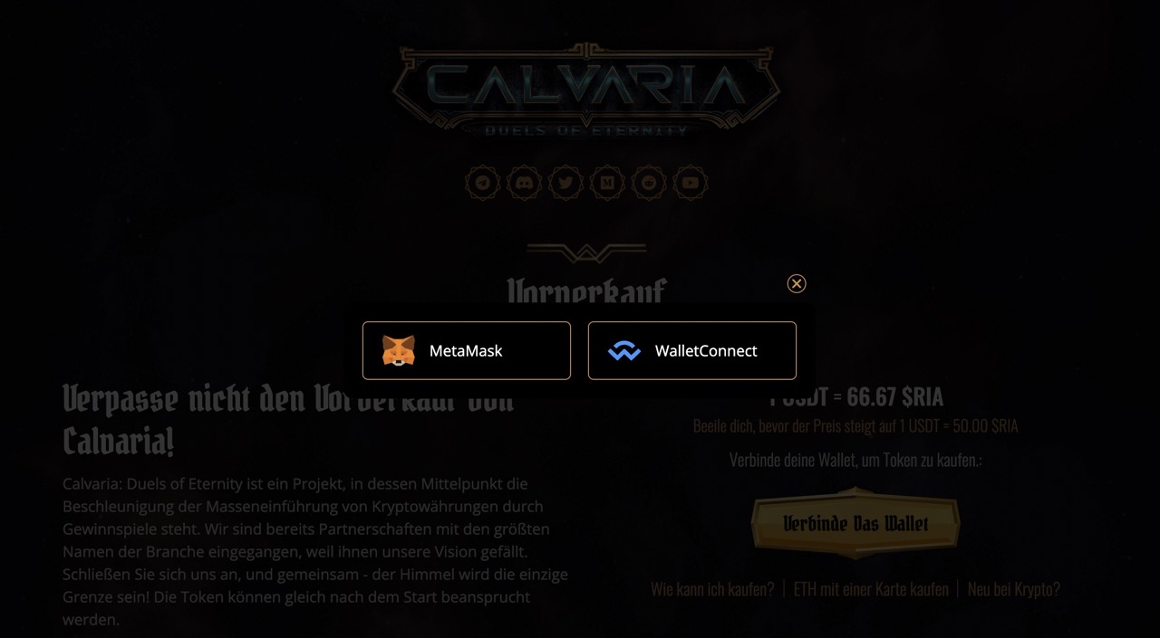 Connect Calvaria wallet