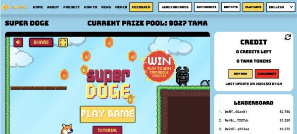مشروعُ تامادوج يُطلق لُعبة اللعب من أجل الكسب Super Doge وهي اللعبة الأولى من النمطِ الكلاسيكيِّ في المشروع