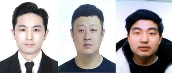 Mart 2023'ün sonlarında bir kadını öldürüp kaçırmakla suçlanan üç Güney Koreli erkeğin fotoğrafları.