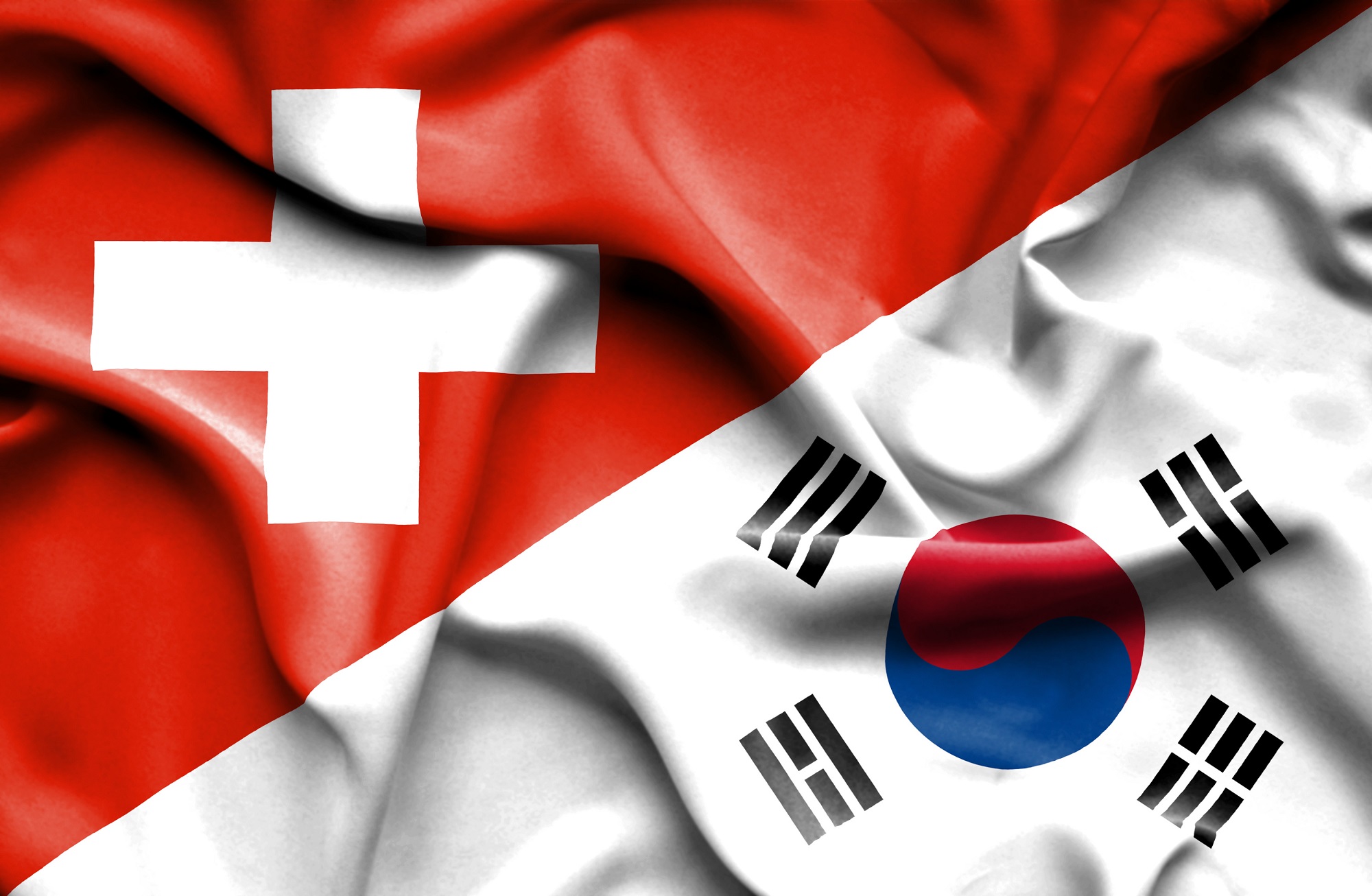 The flags of South Korea and Switzerland.