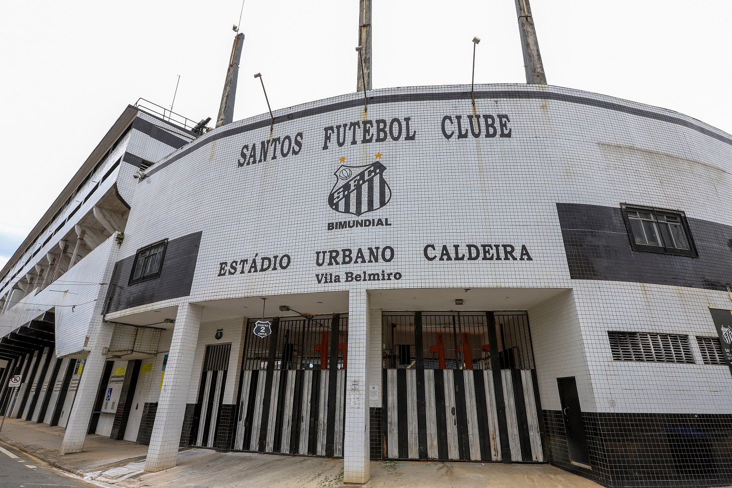 The exterior of the Urbano Caldeira stadium, the home ground of Santos FC.