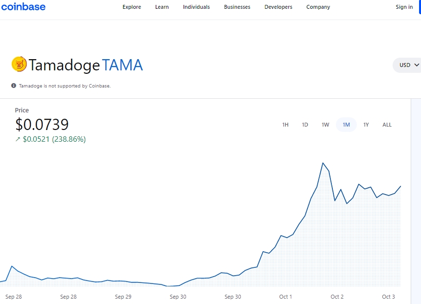 tamadoge coinbase listing