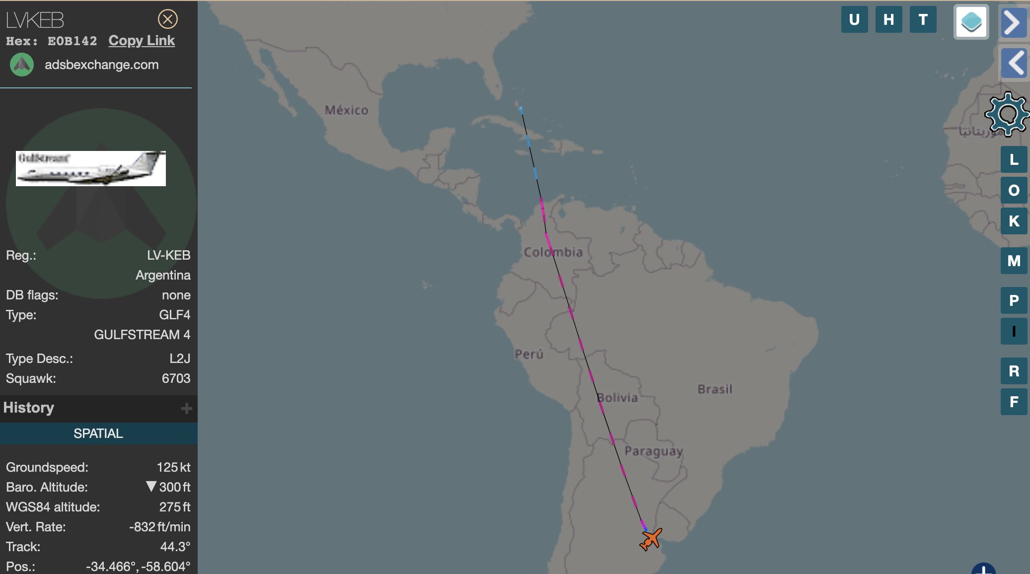 SBF в Аргентине - предполагаемая траектория полета
